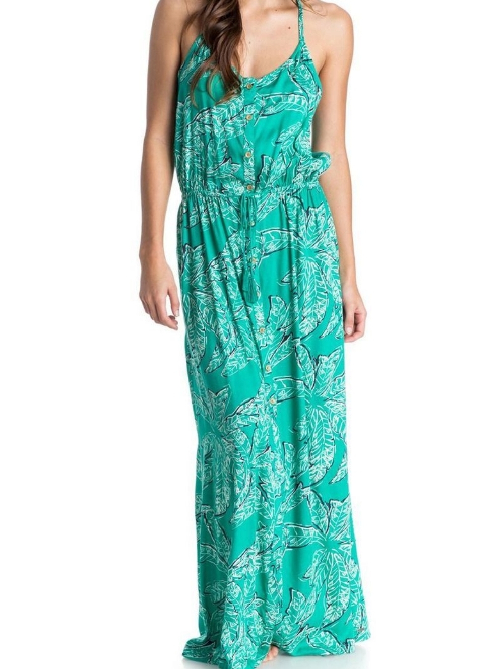 Roxy Juniors Casino Point GreenTropical Leaf Print Maxi Dress
